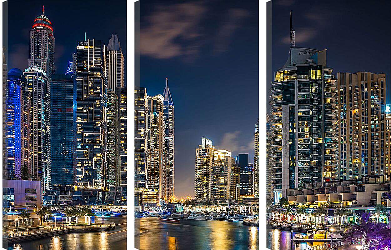 Модульная картина - Город под ночным небом. Дубай