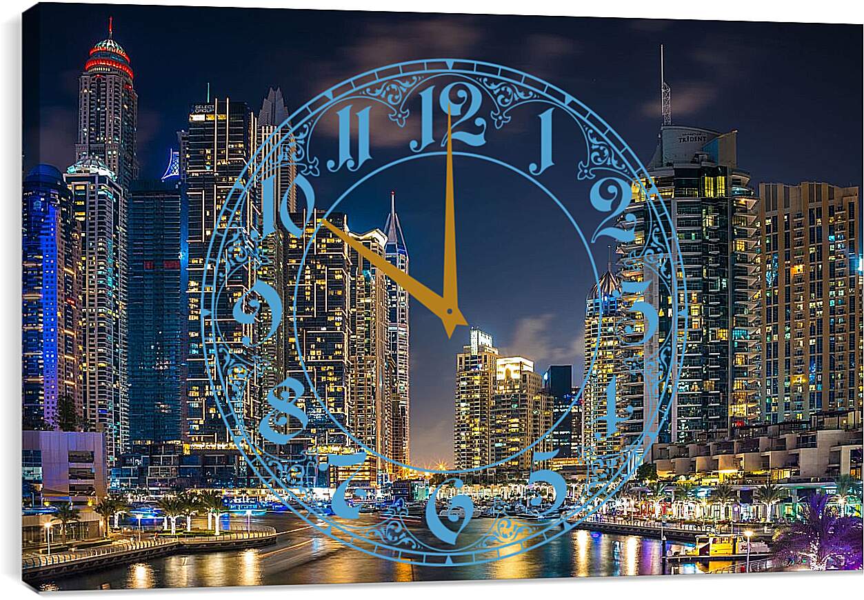 Часы картина - Город под ночным небом. Дубай