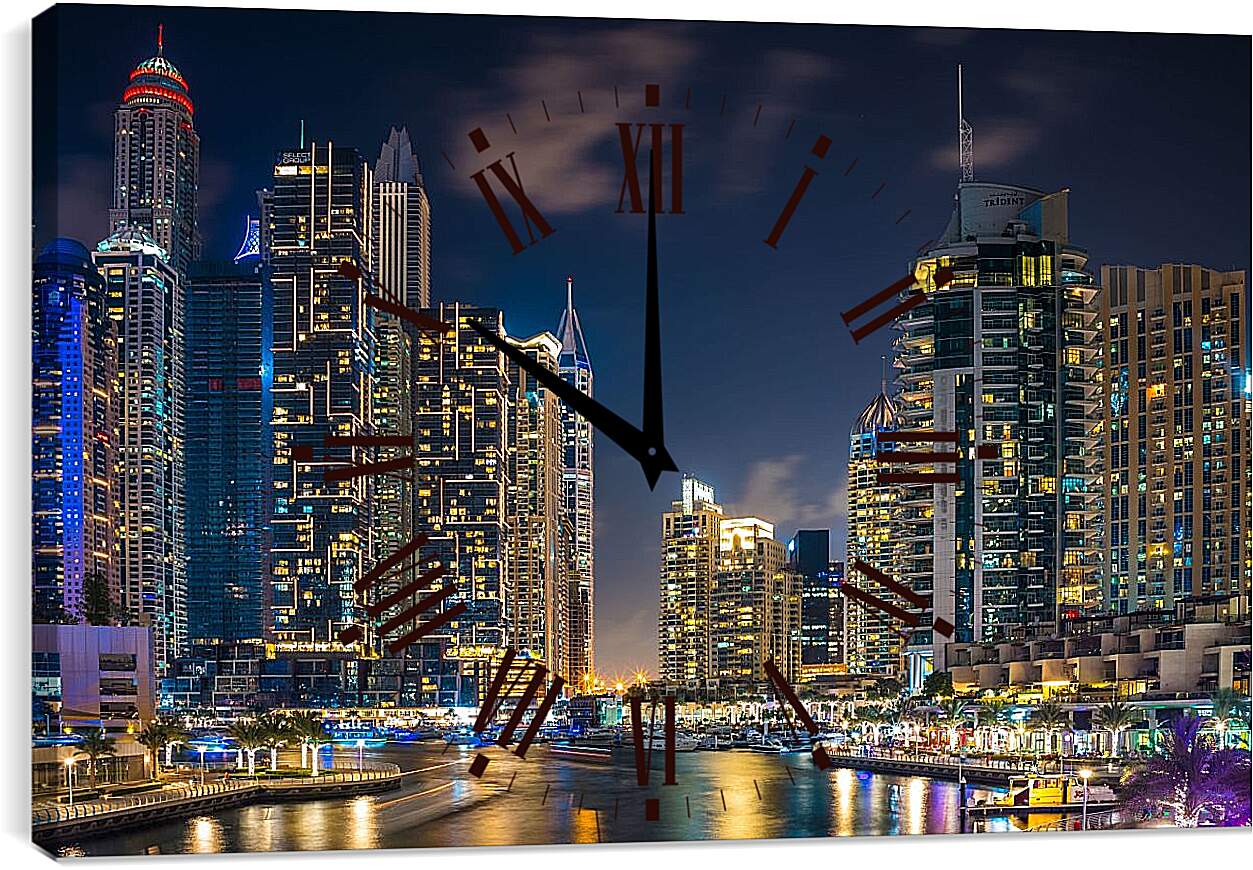 Часы картина - Город под ночным небом. Дубай