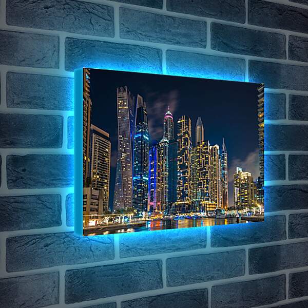 Лайтбокс световая панель - Небоскрёбы под ночным небом. Дубай