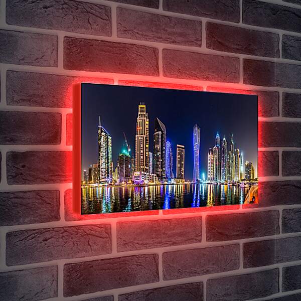 Лайтбокс световая панель - Небоскрёбы на фоне ночного неба. Дубай