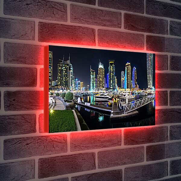 Лайтбокс световая панель - Яхты на фоне небоскрёбов. Дубай
