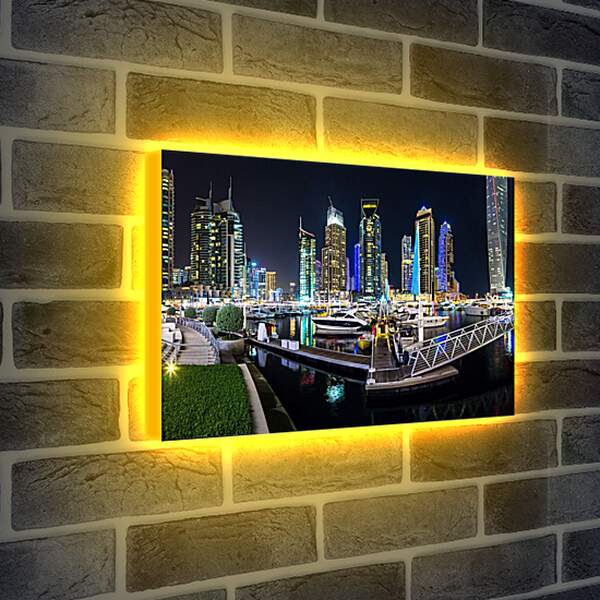 Лайтбокс световая панель - Яхты на фоне небоскрёбов. Дубай