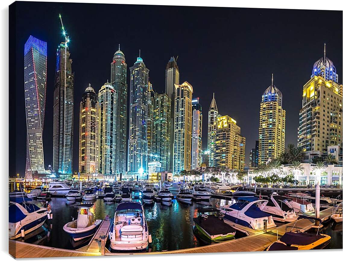 Постер и плакат - Яхты в гавани на фоне города. Дубай