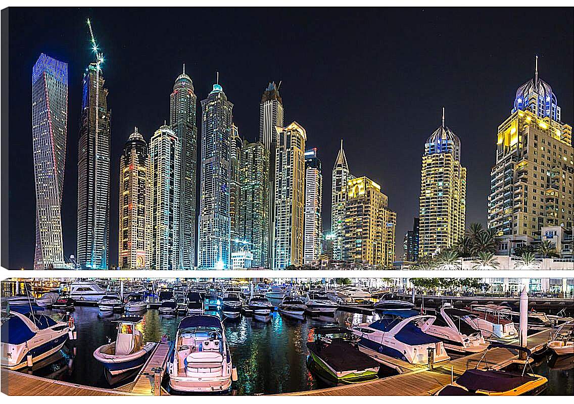 Модульная картина - Яхты в гавани на фоне города. Дубай