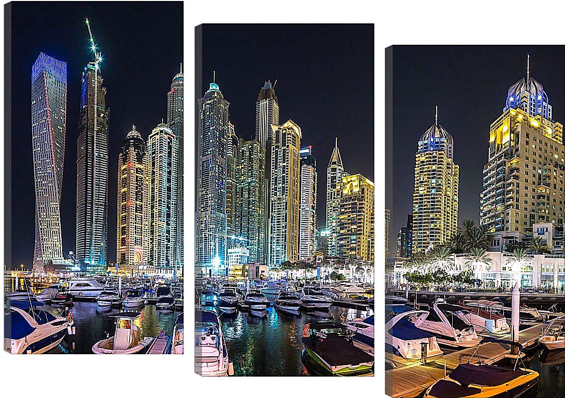 Модульная картина - Яхты в гавани на фоне города. Дубай