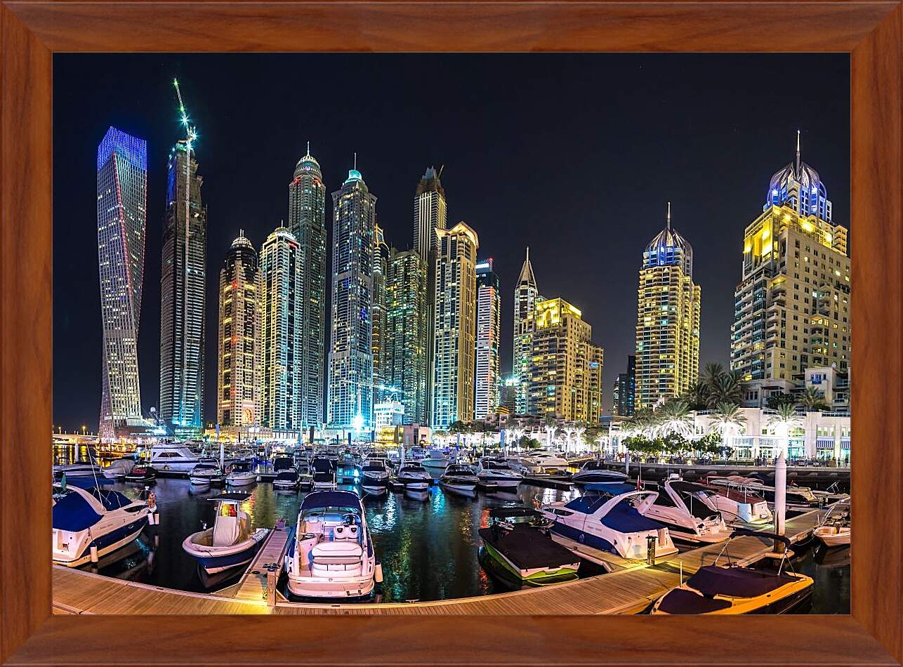 Картина в раме - Яхты в гавани на фоне города. Дубай