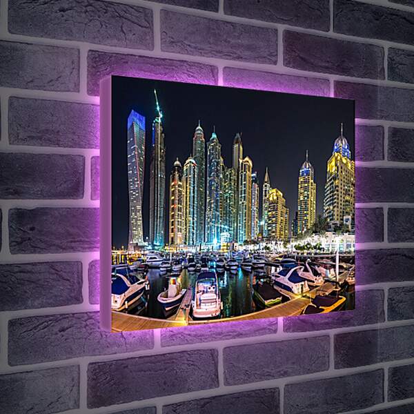 Лайтбокс световая панель - Яхты в гавани на фоне города. Дубай