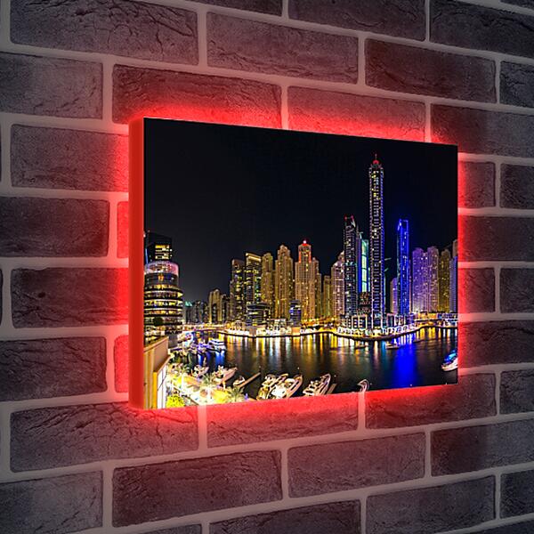 Лайтбокс световая панель - Яхты под ночным небом. Дубай
