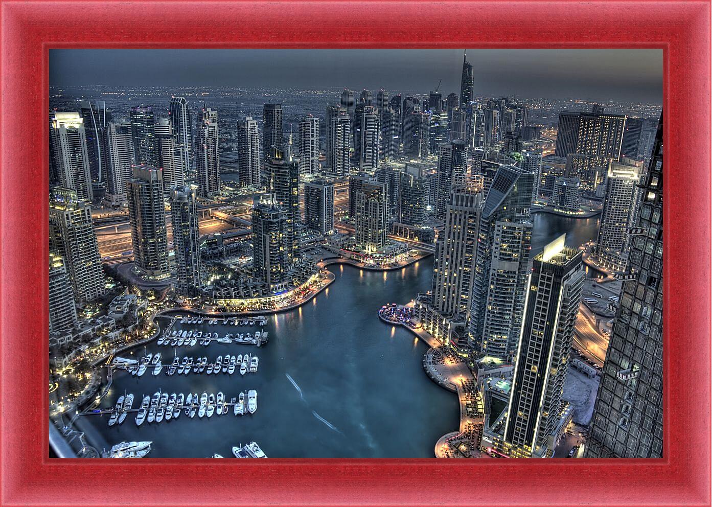 Картина в раме - Вид на ночной город с высоты. Дубай