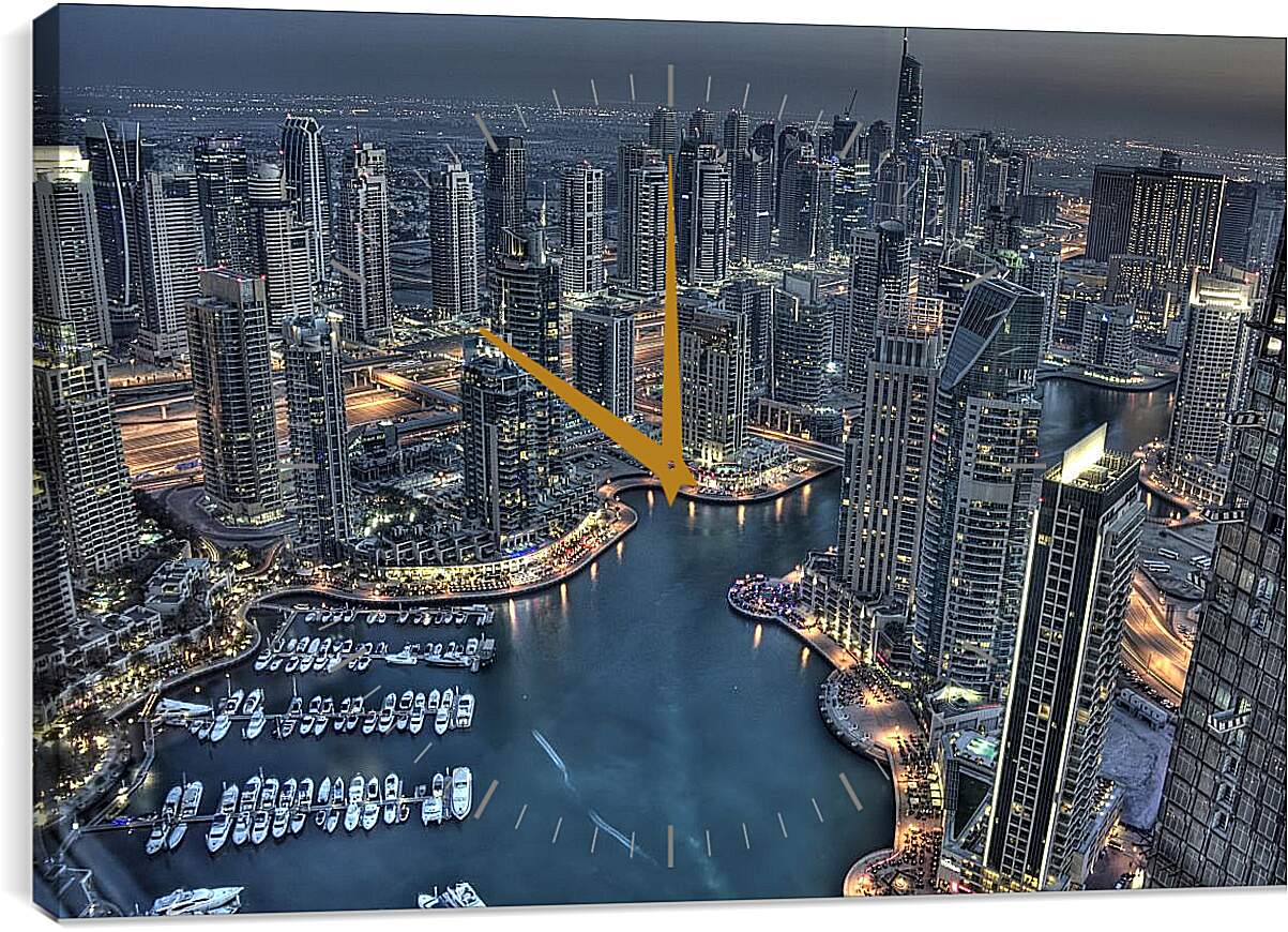 Часы картина - Вид на ночной город с высоты. Дубай