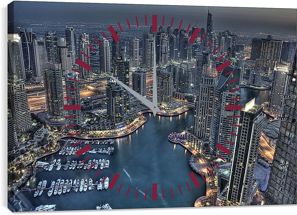Часы картина - Вид на ночной город с высоты. Дубай