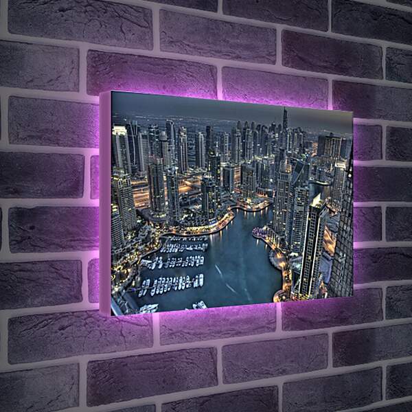 Лайтбокс световая панель - Вид на ночной город с высоты. Дубай