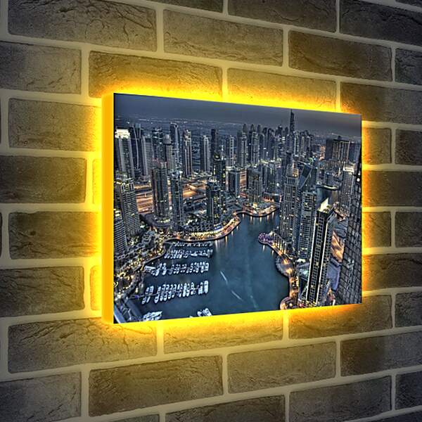 Лайтбокс световая панель - Вид на ночной город с высоты. Дубай