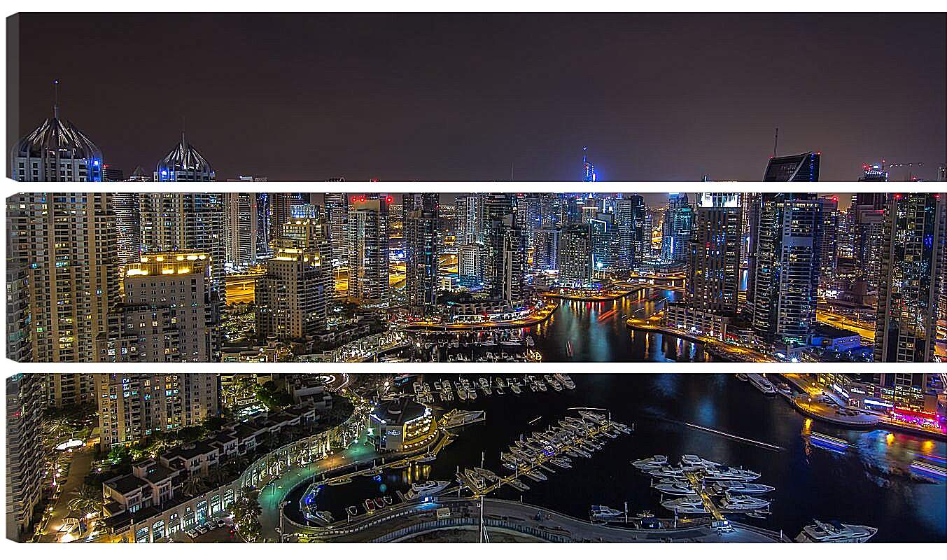 Модульная картина - Вид на гавань с яхтами и город. Дубай