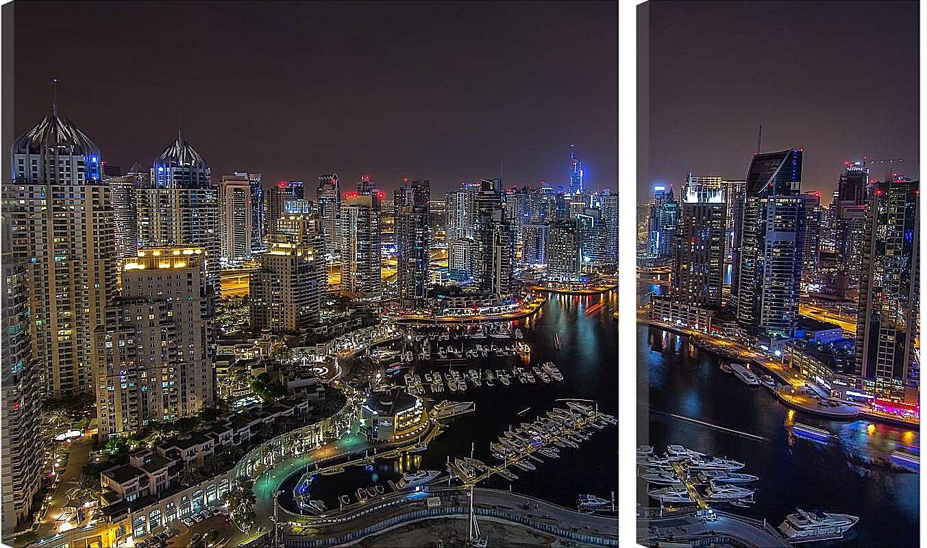 Модульная картина - Вид на гавань с яхтами и город. Дубай