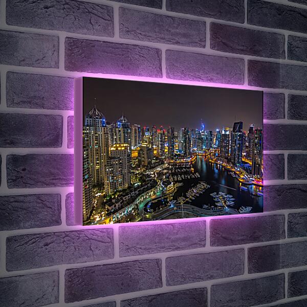 Лайтбокс световая панель - Вид на гавань с яхтами и город. Дубай