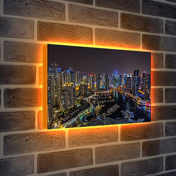 Лайтбокс световая панель - Вид на гавань с яхтами и город. Дубай