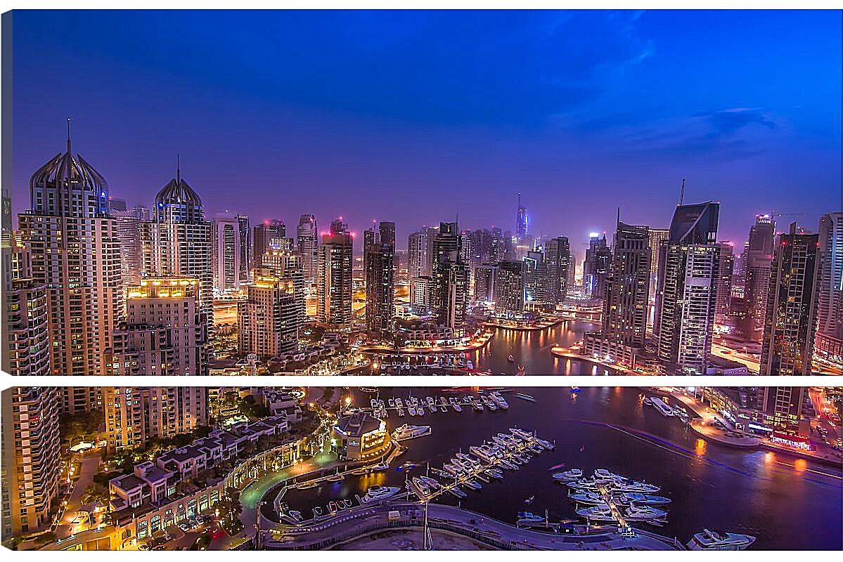 Модульная картина - Вид на город и яхты в гавани. Дубай