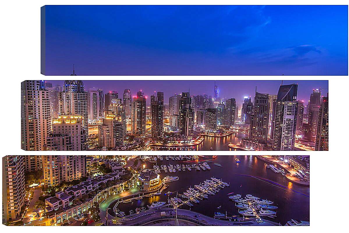 Модульная картина - Вид на город и яхты в гавани. Дубай