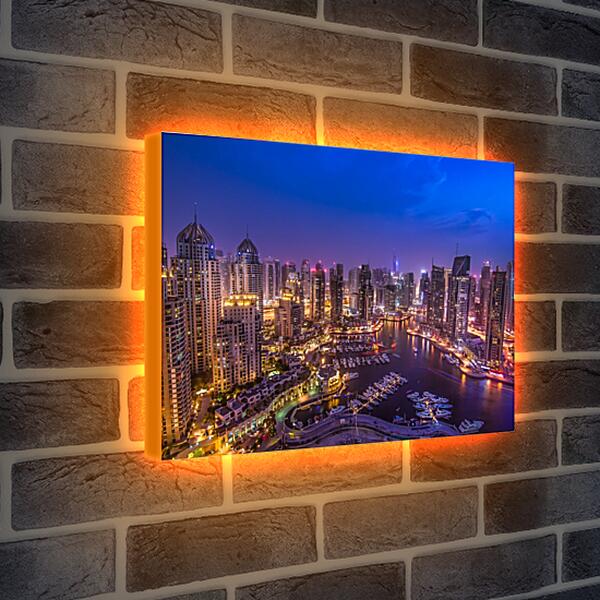 Лайтбокс световая панель - Вид на город и яхты в гавани. Дубай