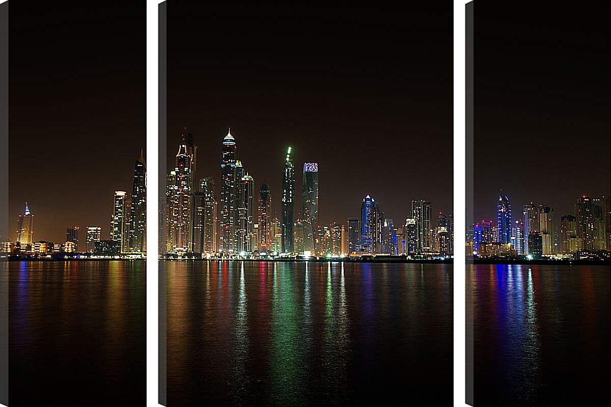 Модульная картина - Вид на ночной город на отдалении. Дубай