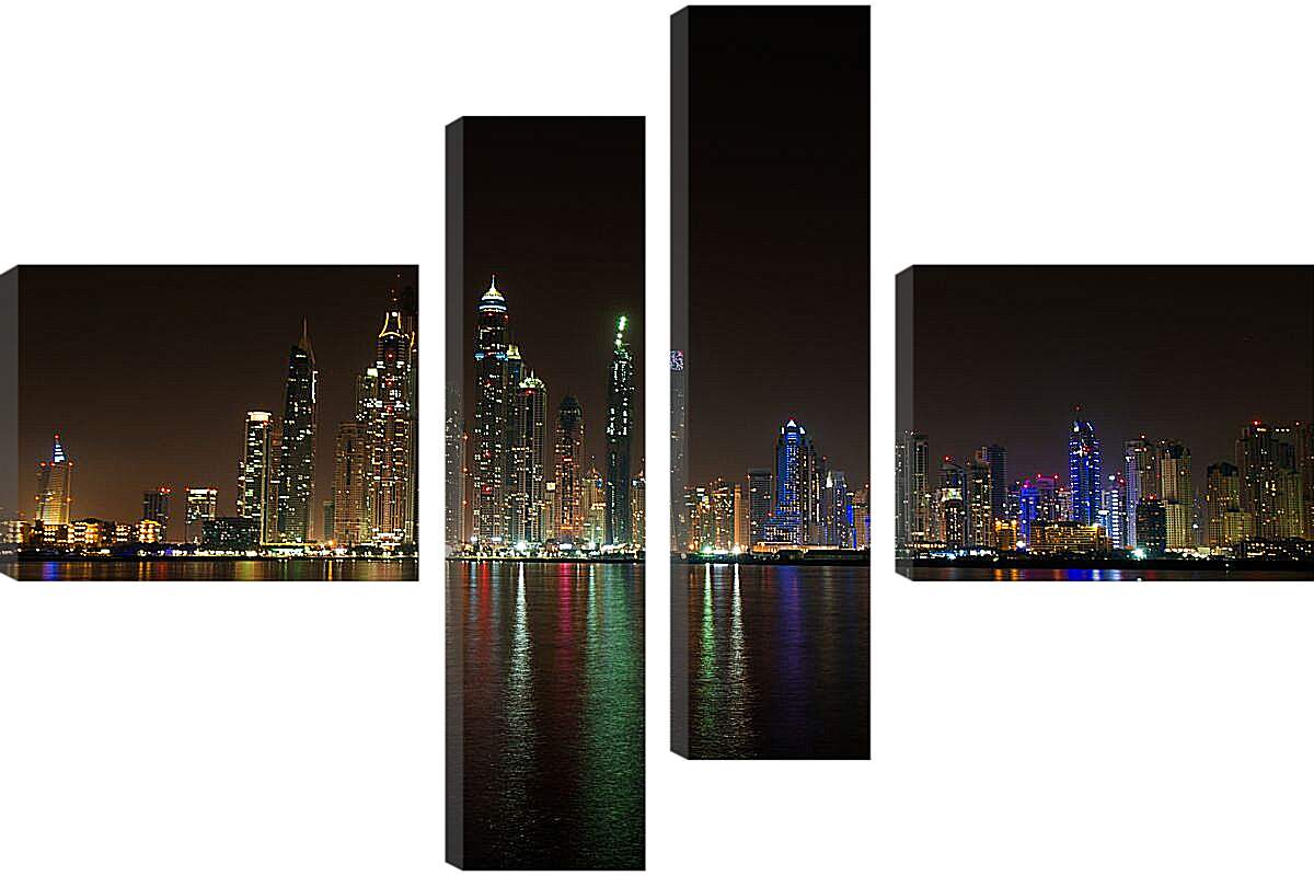 Модульная картина - Вид на ночной город на отдалении. Дубай