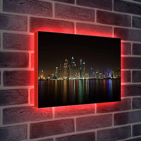 Лайтбокс световая панель - Вид на ночной город на отдалении. Дубай