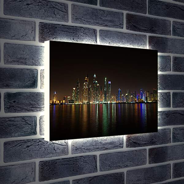 Лайтбокс световая панель - Вид на ночной город на отдалении. Дубай