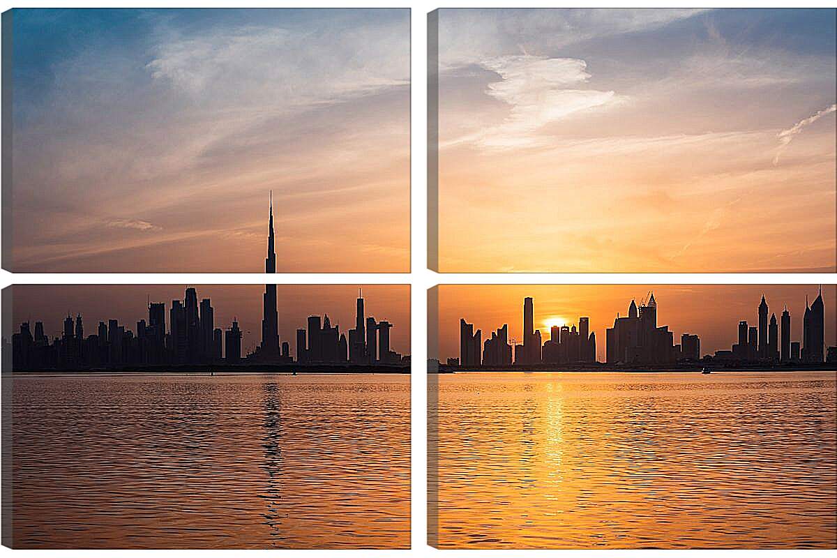 Модульная картина - Вид на вечерний город на отдалении. Дубай