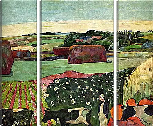 Модульная картина - Уборка сена в Бретани. Поль Гоген