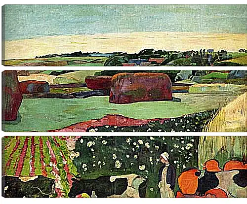 Модульная картина - Уборка сена в Бретани. Поль Гоген
