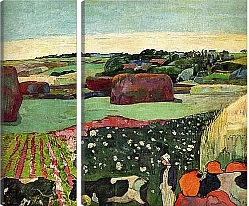 Модульная картина - Уборка сена в Бретани. Поль Гоген