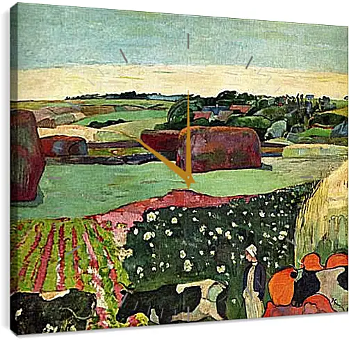 Часы картина - Уборка сена в Бретани. Поль Гоген