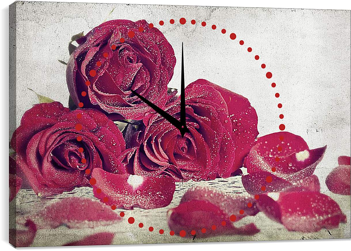 Часы картина - Розы в инее