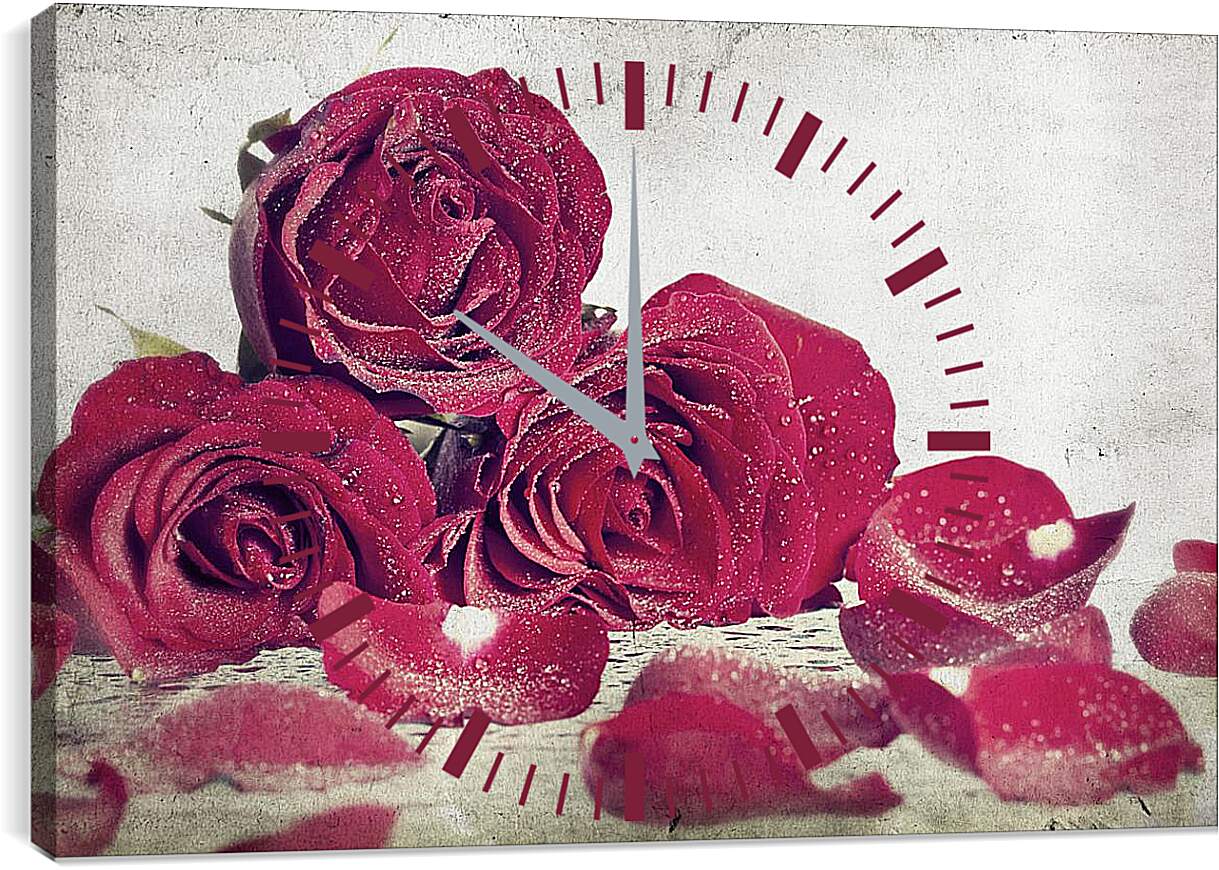 Часы картина - Розы в инее