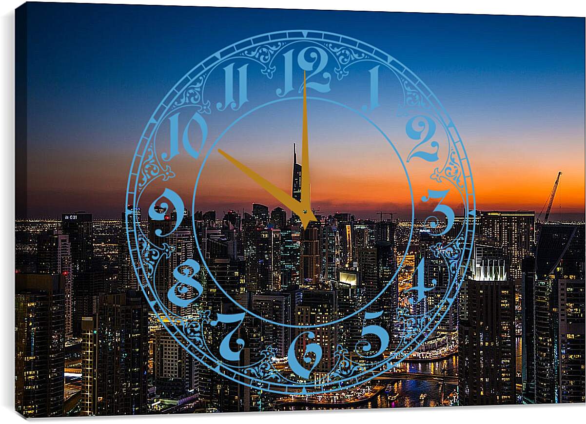 Часы картина - Закат над городом. Дубай