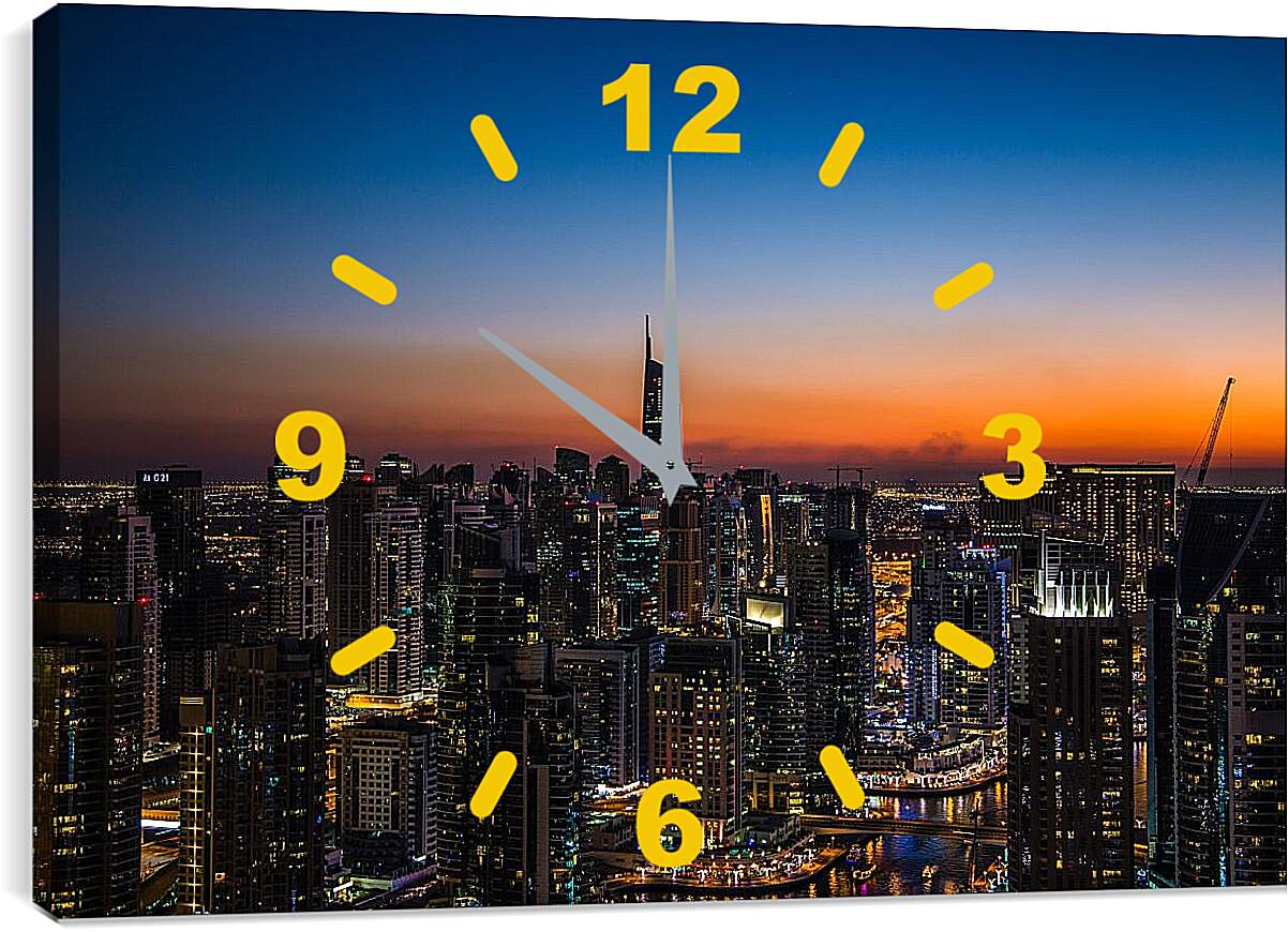 Часы картина - Закат над городом. Дубай