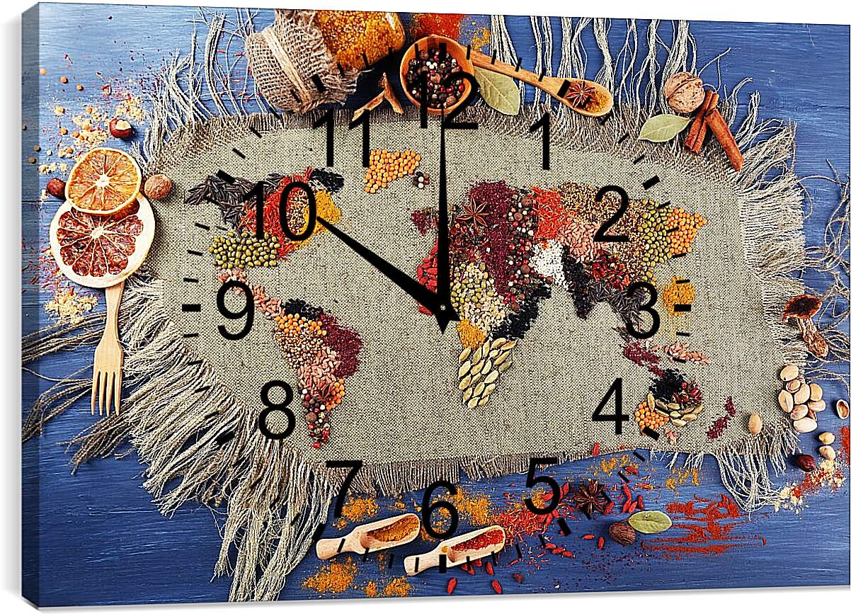 Часы картина - Карта мира из трав и специй