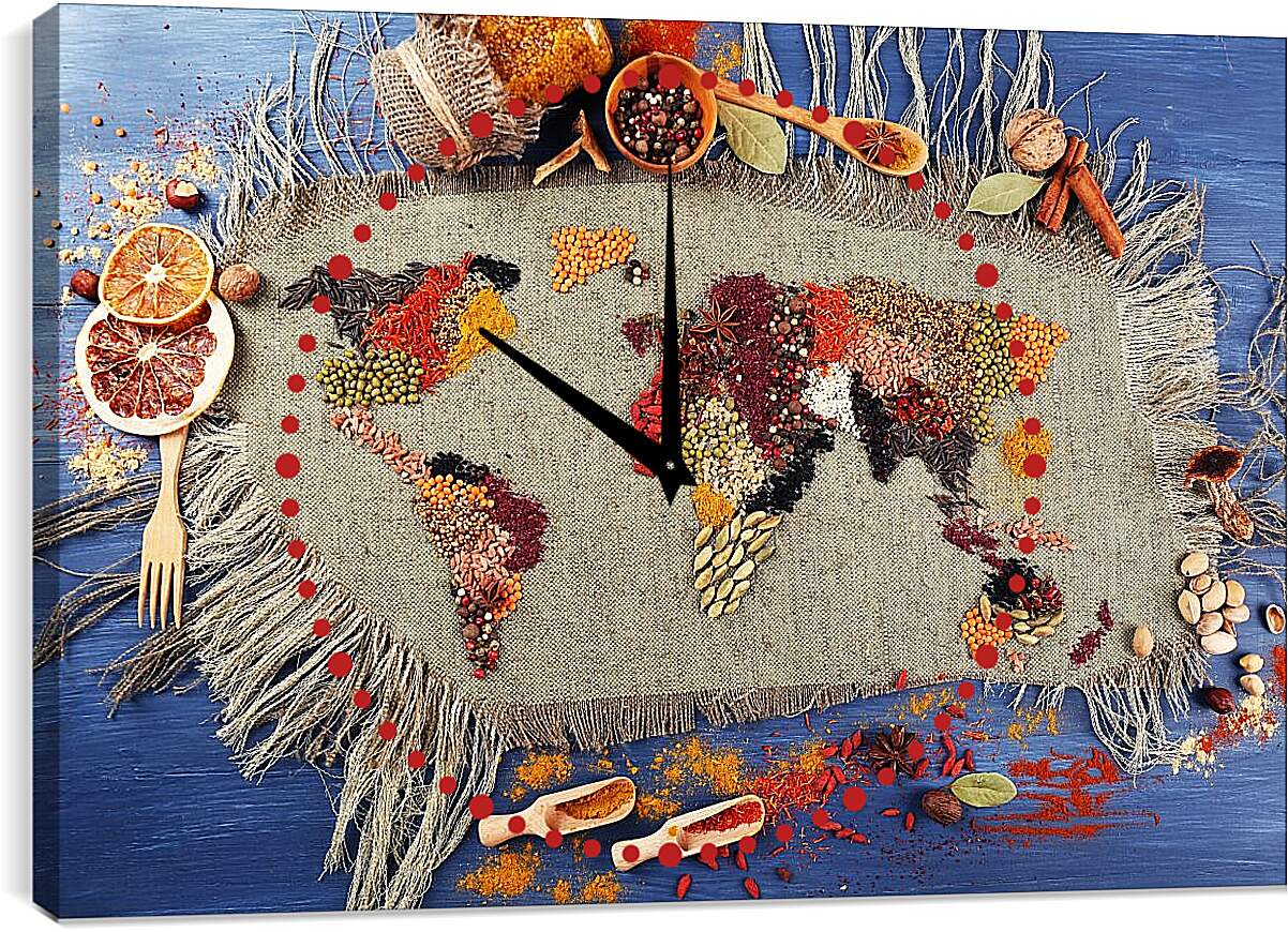 Часы картина - Карта мира из трав и специй