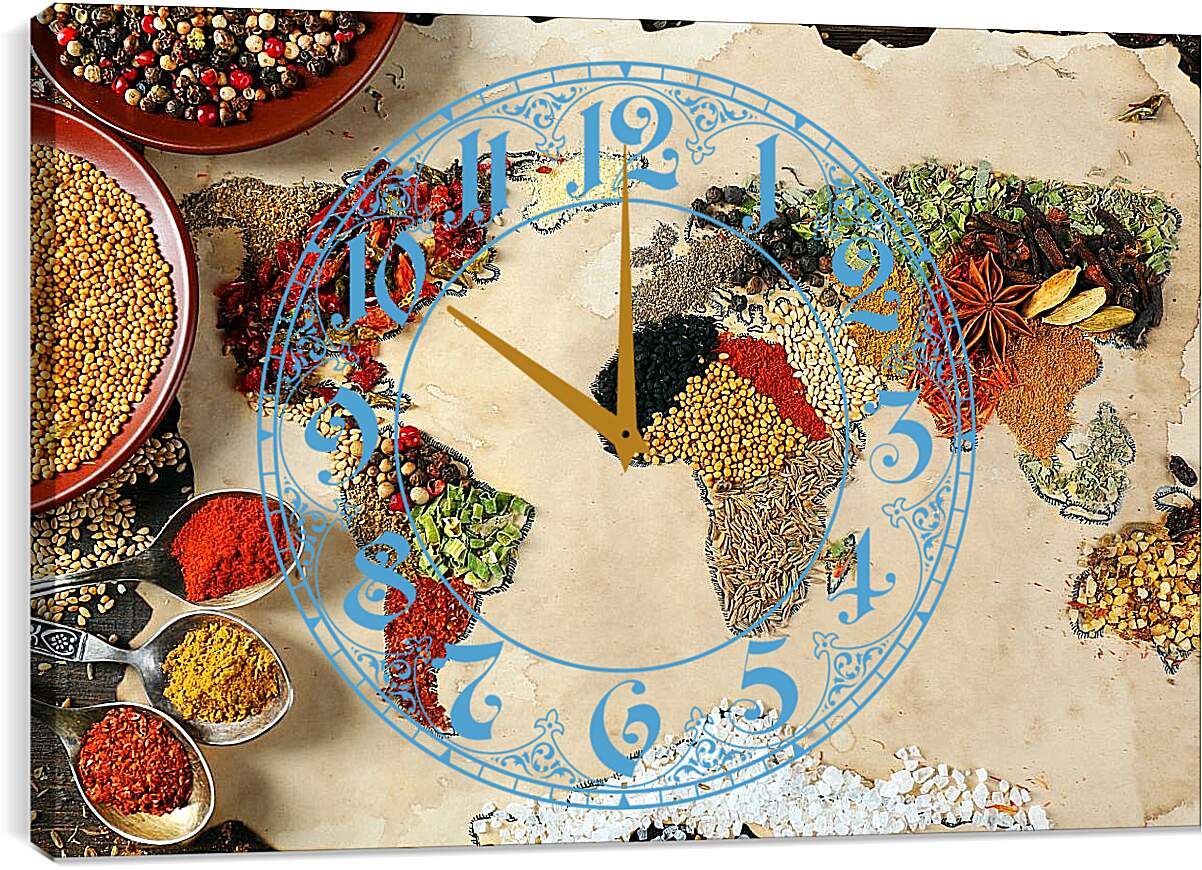 Часы картина - Карта мира из специй
