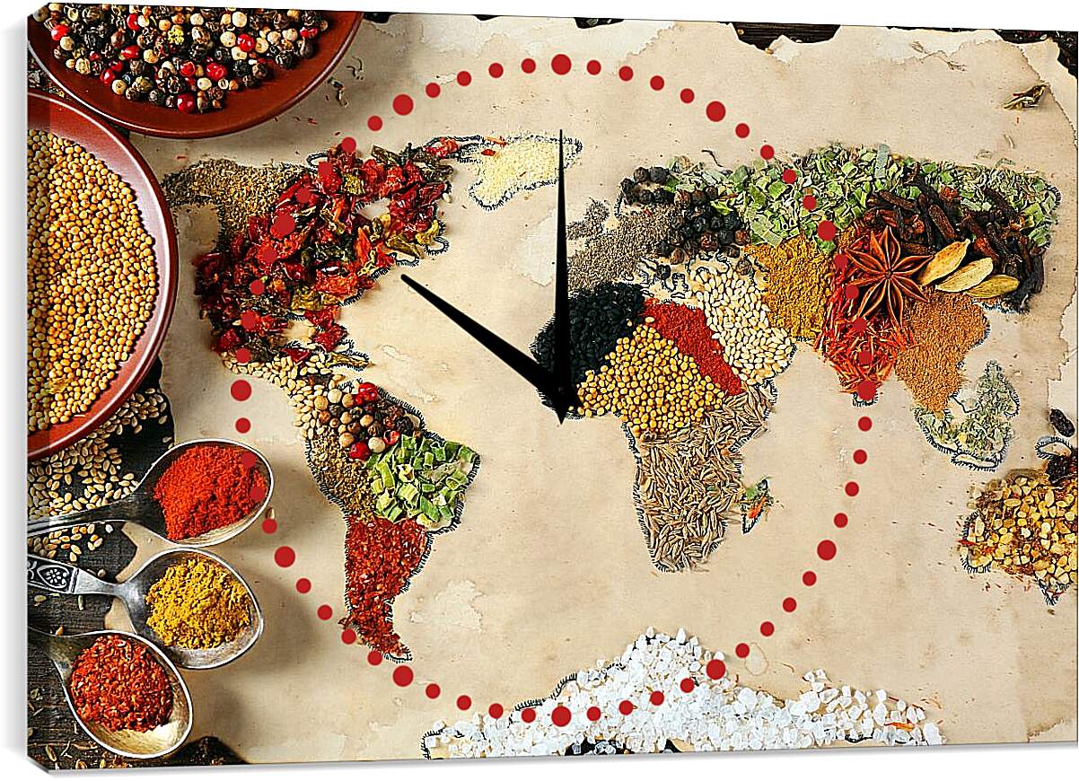 Часы картина - Карта мира из специй