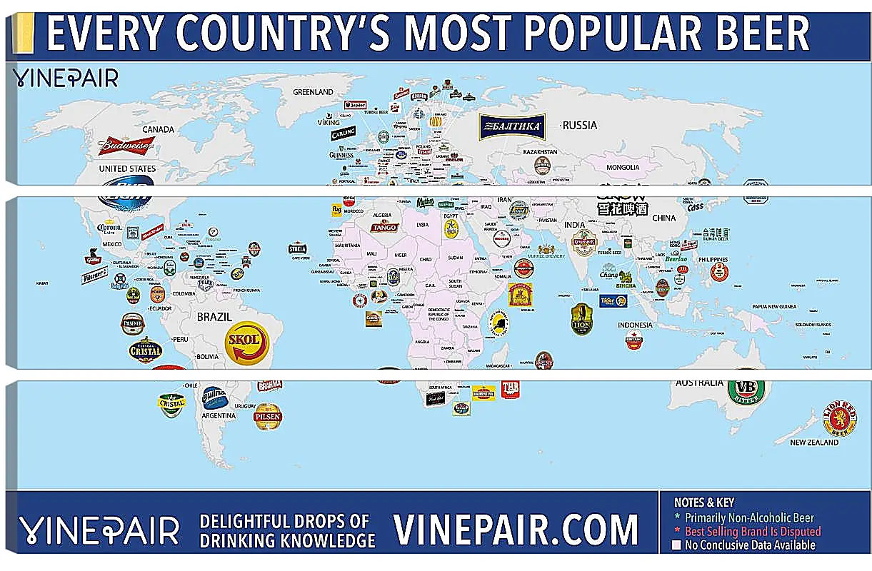 Модульная картина - Карта мира по популярности марок пива в странах