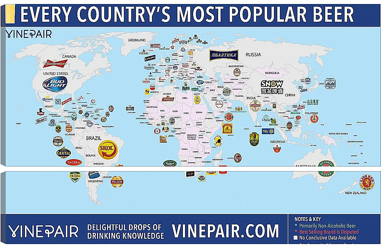 Модульная картина - Карта мира по популярности марок пива в странах