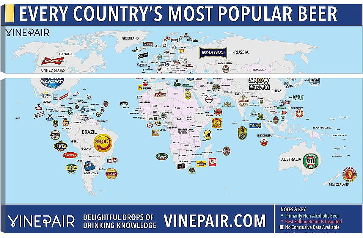 Модульная картина - Карта мира по популярности марок пива в странах