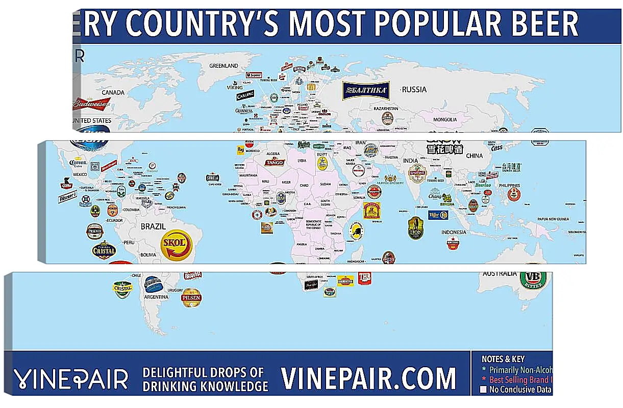 Модульная картина - Карта мира по популярности марок пива в странах