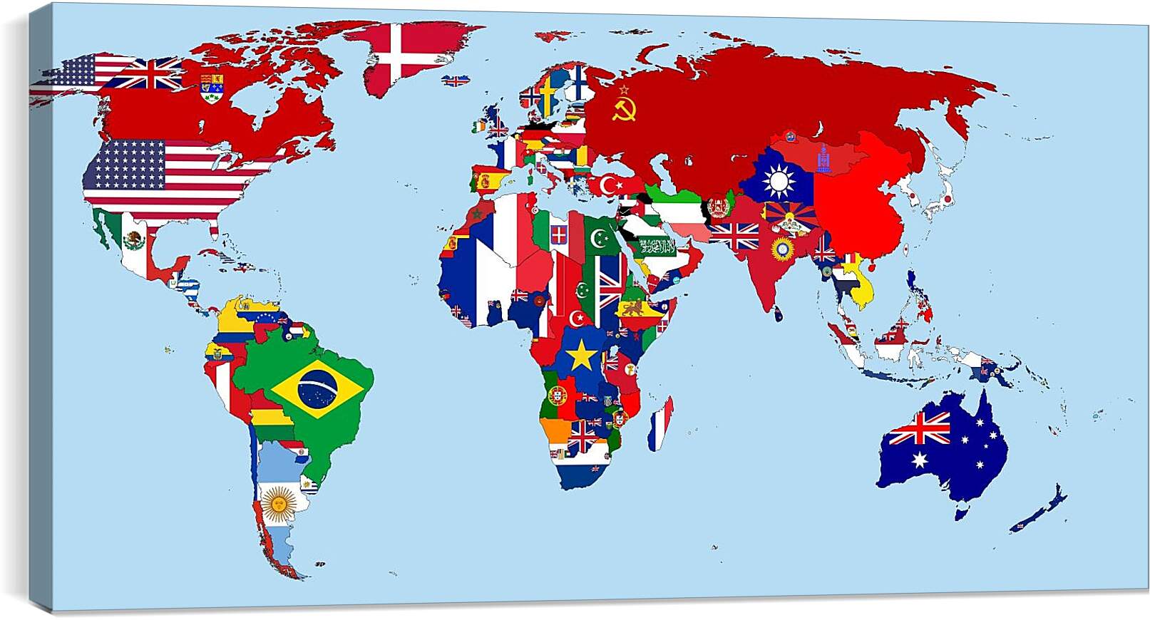 Постер и плакат - Карта мира с флагами стран 1930 год