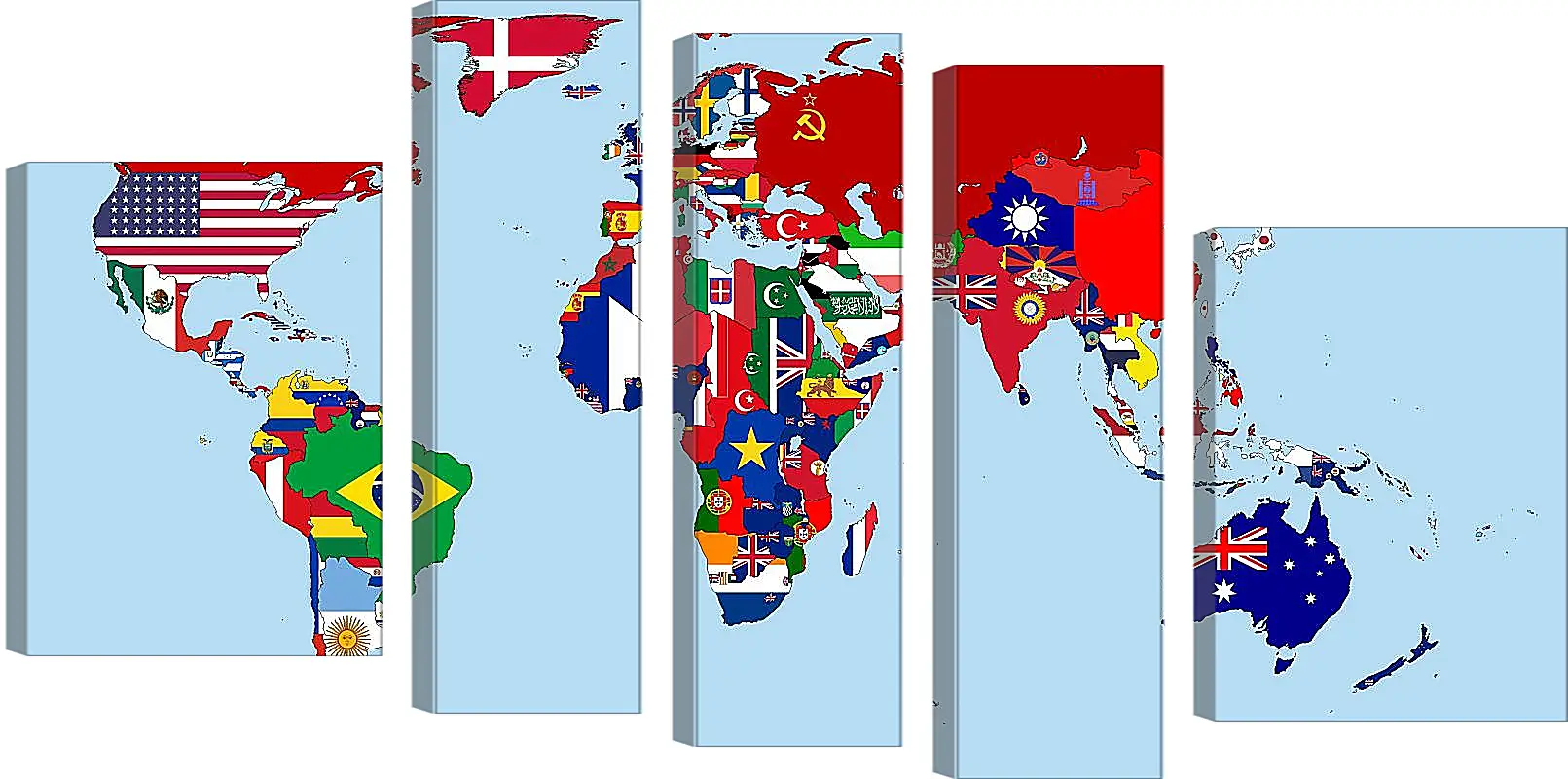 Модульная картина - Карта мира с флагами стран 1930 год