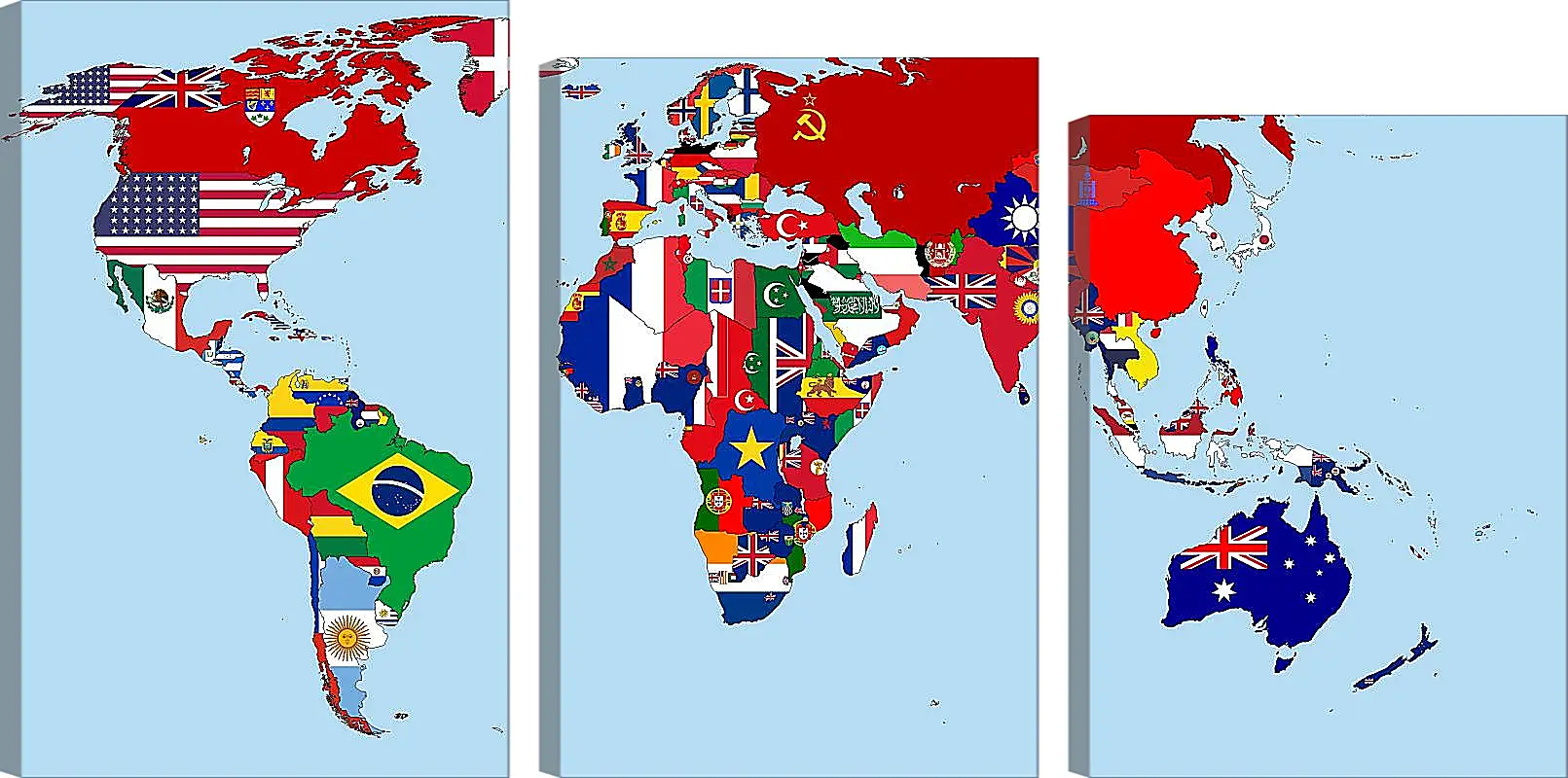 Модульная картина - Карта мира с флагами стран 1930 год