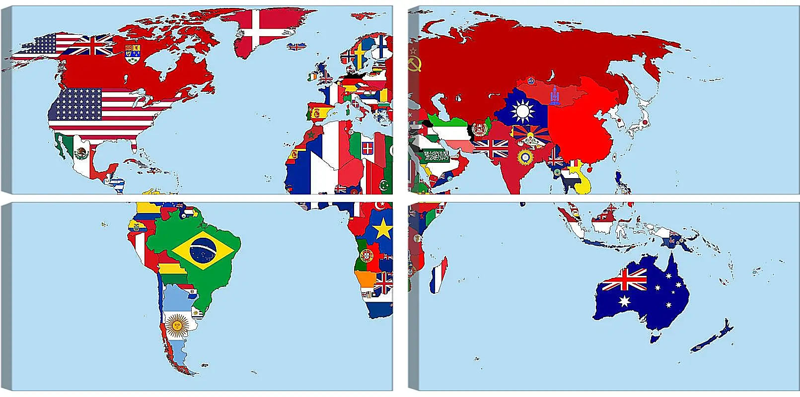 Модульная картина - Карта мира с флагами стран 1930 год